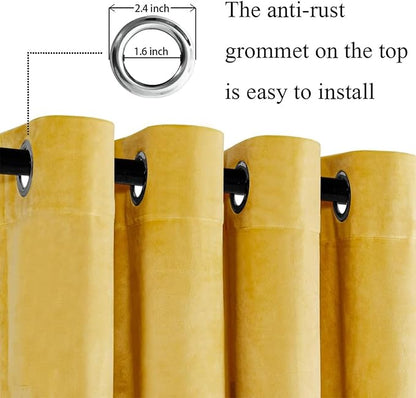 JIUZHEN Yellow Velvet Curtains 72 inches Blackout Curtains - Image 2