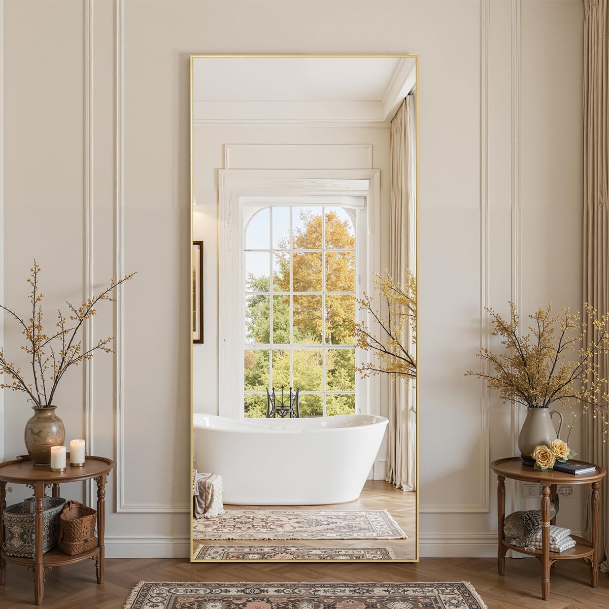 Anpark Gold Rectangle Oversized Mirror Full Length with Stand 26" x 71" Large Full Body Dressing Standing Floor Mirror for Bedroom Wall Mounted Mirror for Living Room Home Decor