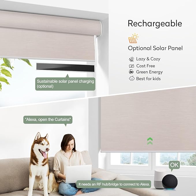 ZSHINE Motorized Blackout Roller Blinds Customize Width Remote Control Wireless - Image 4