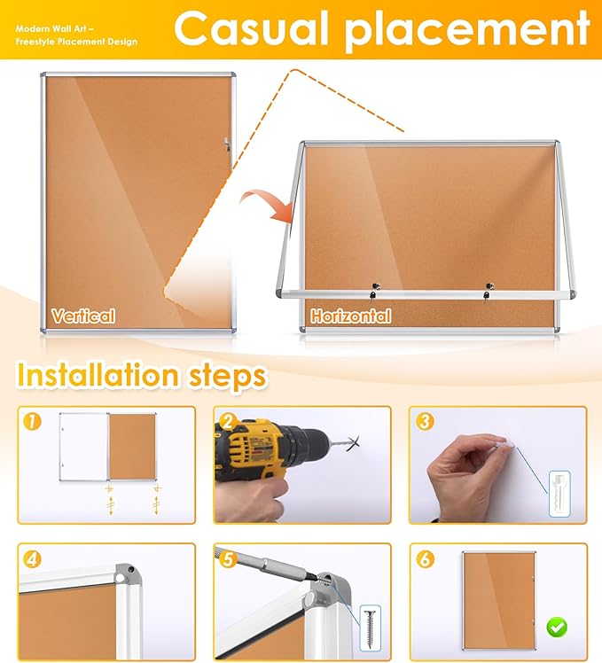 SWANCROWN Enclosed Bulletin Board 48x36 in, Tamperproof Lockable Cork Board - Image 4