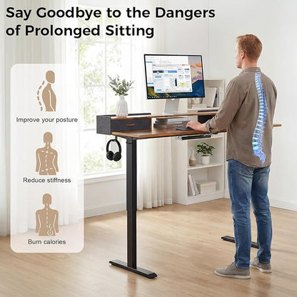 Electric Standing Desk with Drawers, 63 Inch Height Adjustable Desk with Power - Image 4