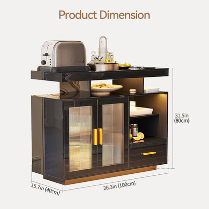 40" Wood LED Coffee Bar with Wireless Charging Station, Kitchen Storage Coffee - Image 2
