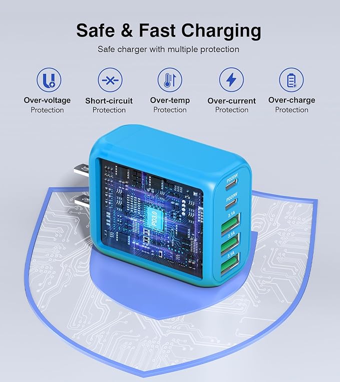 2-Pack USB C Wall Charger Block, 60W 5-Port C Charger Fast Charging Block PD - Image 3