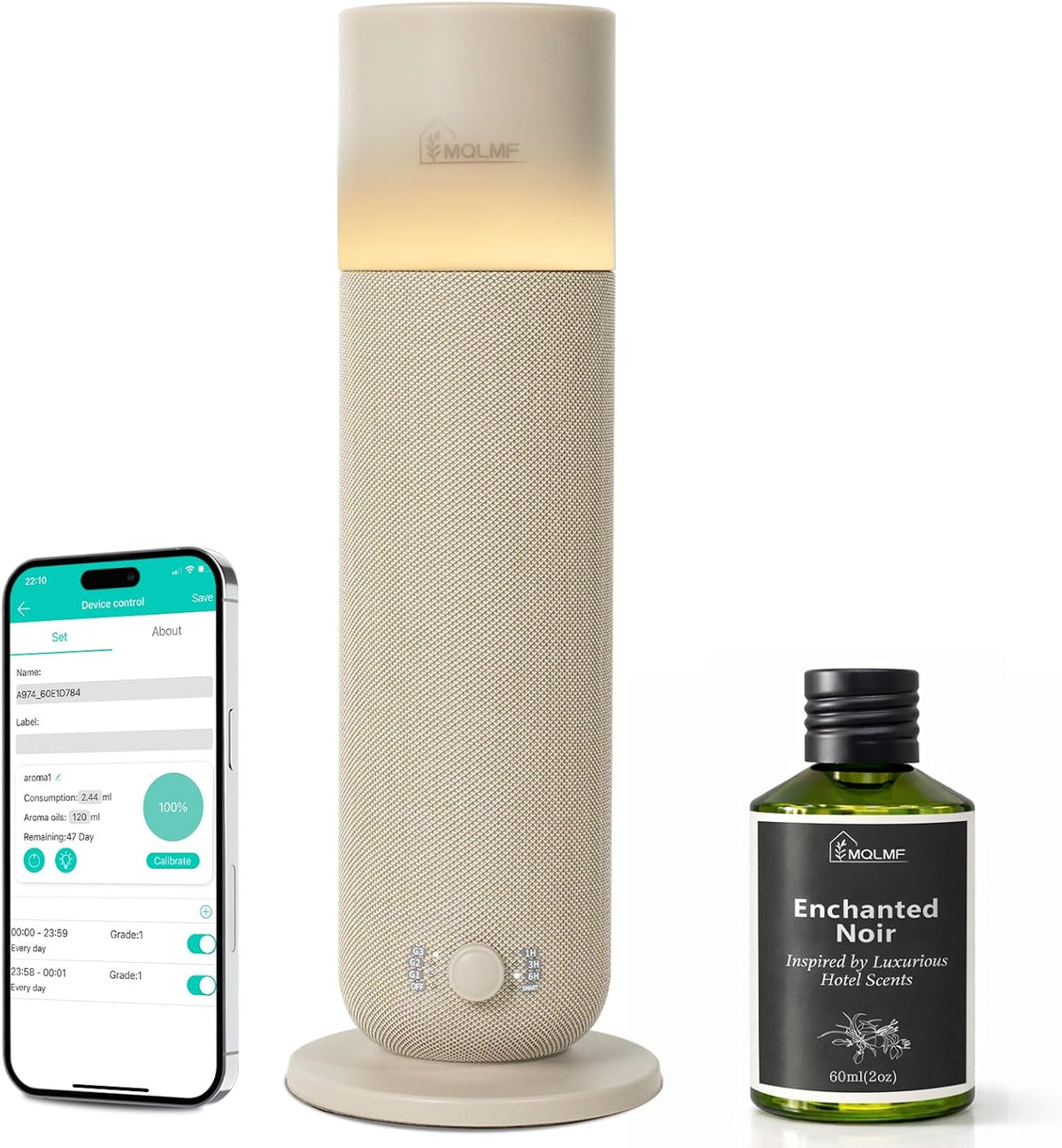 hotel collection diffuser machine,fabric-wrapped design,candlelight atmosphere lamp,1500 sq, main product view