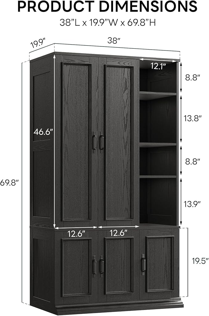 LIKIMIO Armoire Wardrobe Closet 70" H, 5 Doors Bedroom Wooden Wardrobe - Image 11