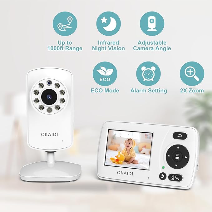 OKAIDI Video Baby Monitor with Camera and Audio, 2.4'' Portable Travel Baby - Image 2