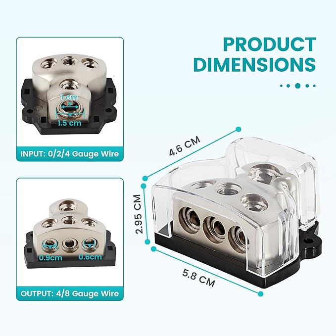 NuIth 2PCS 3 Way Zine-Alloy Power Distribution Block, 0/2/4 Gauge in 4/8 Gauge - Image 4