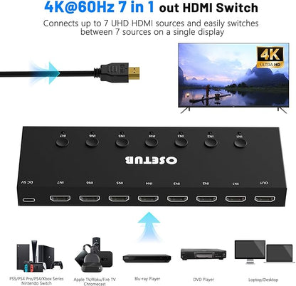 HDMI Switch 7 in 1 Out 4K@60Hz, 7 Port HDMI Switcher Selector Support HDR & - Image 4