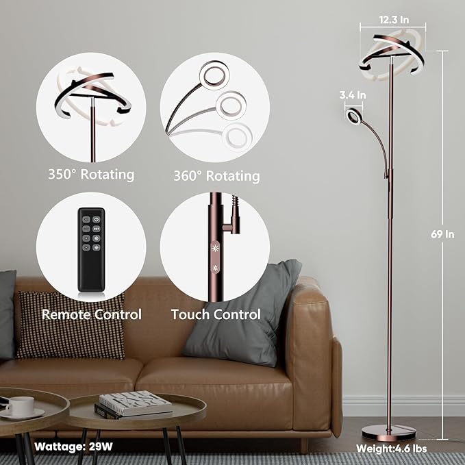 SIBRILLE 2-in-1 Brown LED Floor Lamp - Image 2