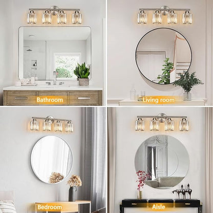FDPBY Modern 4 Light Crystal Vanity Light, Brushed Nickel Vertical Bathroom - Image 4