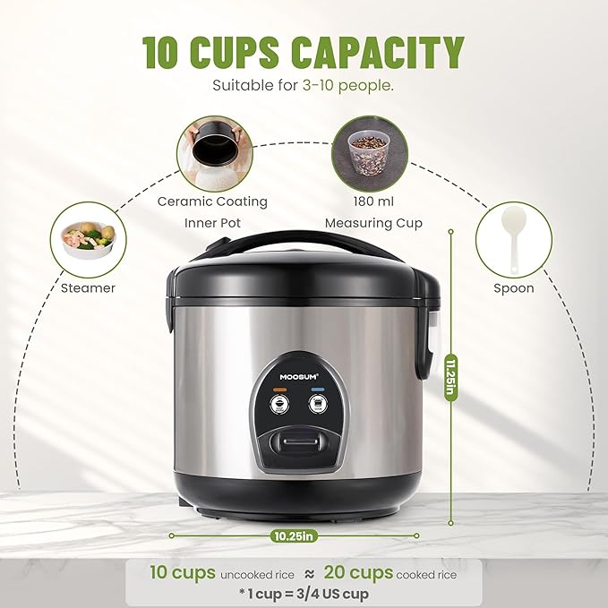 10-Cup Uncooked Rice Cooker & Food Steamer - Image 4
