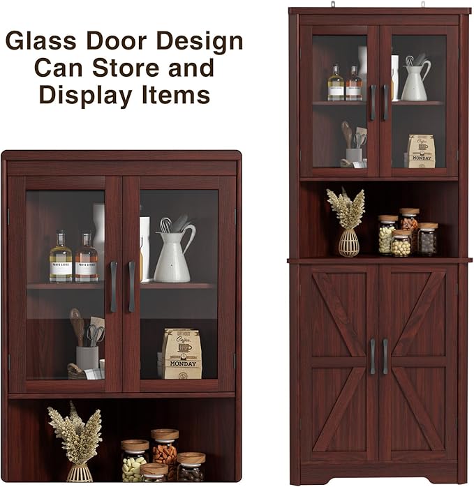 67''H Dark Brown Tall Corner Storage Cabinet - Image 4