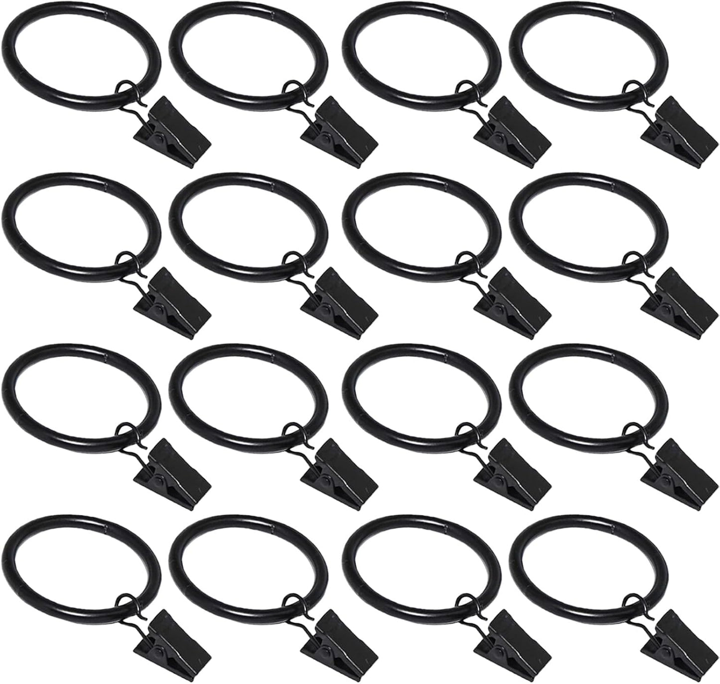 16 Pack Curtain Rings with Clips, Window Clip Rings Black Curtain Hooks Hangers Clip Rings for Hanging Drapery Drapes Bows, Small 1.26 Inch in Diameter, Fits up to 1" Rod