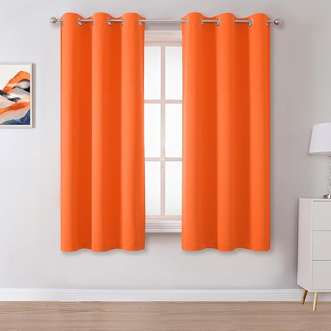 DUALIFE Summer Orange Curtains for Boys Bedroom 2 Panels Autumn Decor Darkening by DUALIFE