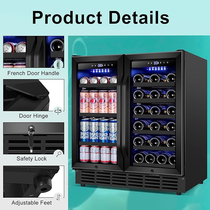 30'' Wine and Beverage Refrigerator, Upgrade Dual Zone Wine Cooler, 30 Inch - Image 6