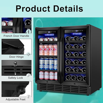 30'' Wine and Beverage Refrigerator, Upgrade Dual Zone Wine Cooler, 30 Inch - Image 6