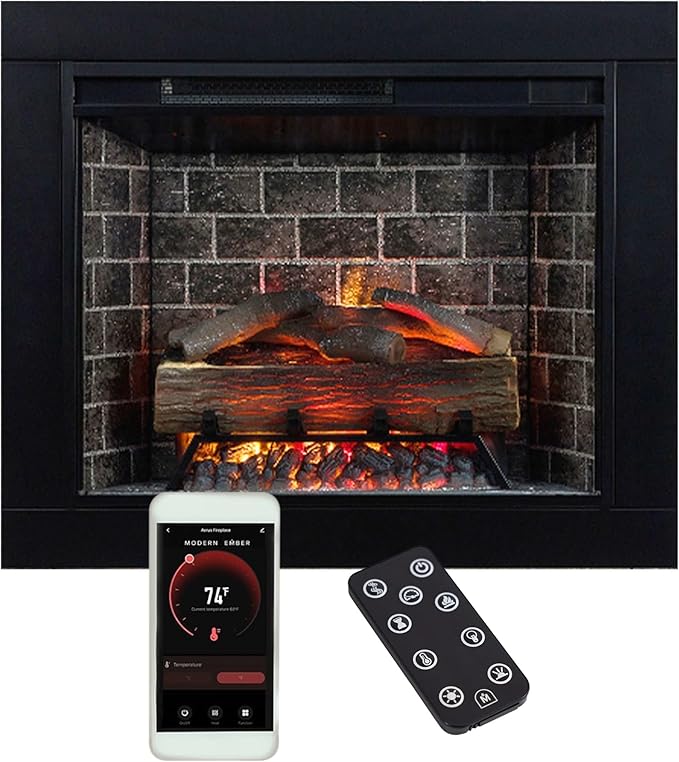 Modern Ember Uptown 28" Smart Electric Fireplace Insert + Trim Kit, Alexa/WiFi by ModernEmber