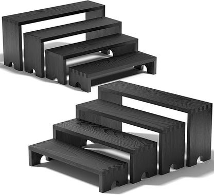 2 Set Large Black Wooden Tiered Riser Display Stands by Unknown