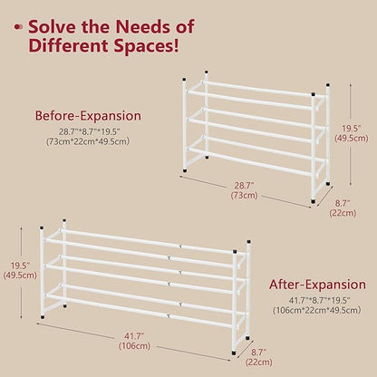 Tajsoon Expandable Shoe Rack for Closet 3 Tier, 28“-41“Adjustable & Stackable - Image 3