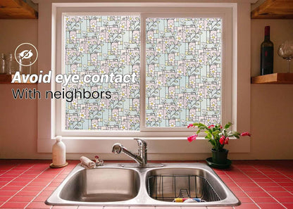 VSUDO Frosted Privacy Window Film, Frangipani Flower Pattern, Privacy Protection, Non-Adhesive, Static Cling Glass Covering, Decorative Window Tint for Home and Office, 11.8 x 78.7 Inches