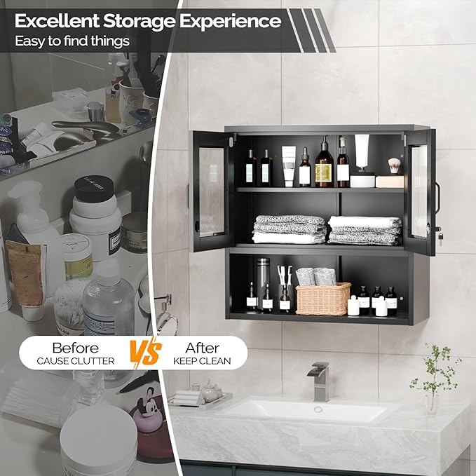 VINGLI Metal Wall Cabinet with Locking Glass Doors, Adjustable Shelf, Wall - Image 5