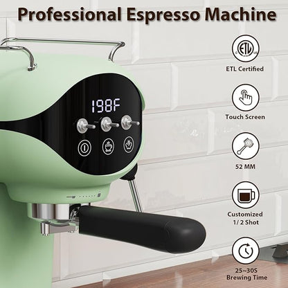 Espresso Machine with Steam Milk Frother Semi Automatic 20 Bar Compact Green - Image 3