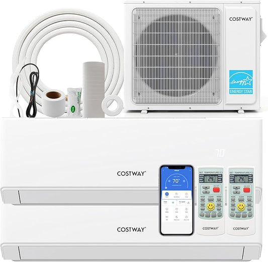 COSTWAY 18k Dual 2 Zone Mini Split Air Conditioner, 22 SEER2 7000 BTU+ 12000 BTU by COSTWAY