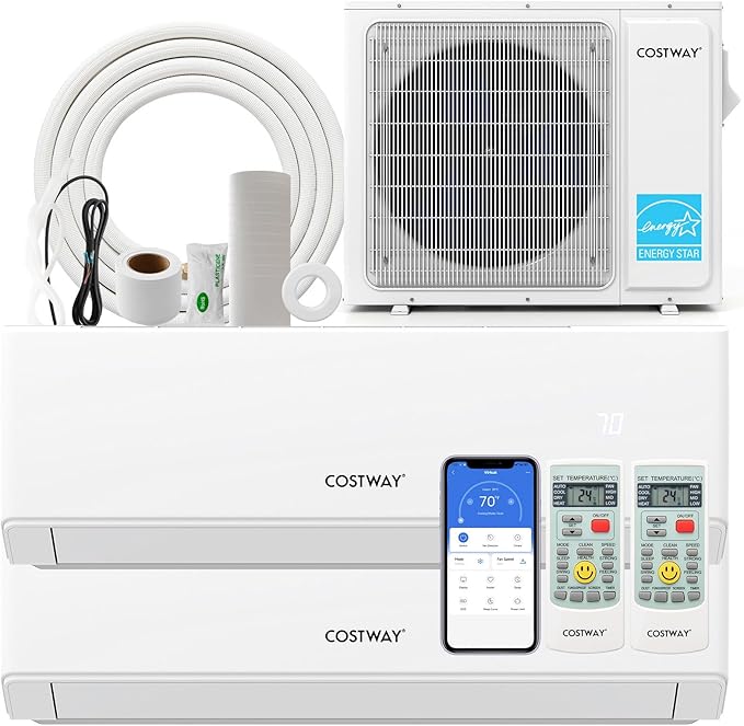COSTWAY 18k Dual 2 Zone Mini Split Air Conditioner, 22 SEER2 9000 BTU+ 12000 BTU by COSTWAY