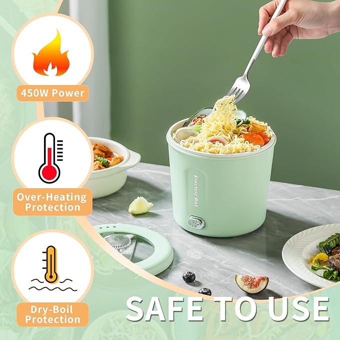Hot Pot Electric, 1L Mini Ramen Cooker, 450W Rapid Noodles Cooker, Portable Pots - Image 5
