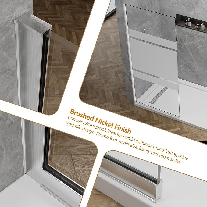 36"x76" Fixed Glass Shower Door, 3/8" Thick Mid-Band Frosted Privacy Tempered - Image 8