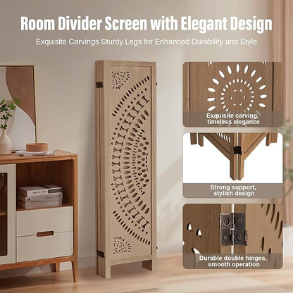 ALeesing 6 Panel Wood Room Divider Fully Assembled, Decorative Room Dividers - Image 3