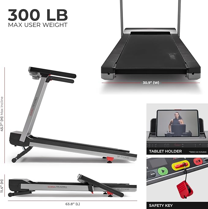 Sunny Health & Fitness Fully Assembled OneClick-Fold 20" Smart Treadmill - Image 7