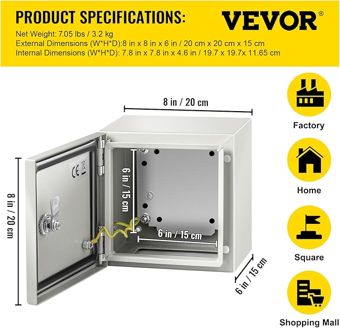 VEVOR NEMA Steel Enclosure, IP66 Waterproof & Dustproof, Outdoor/Indoor - Image 7