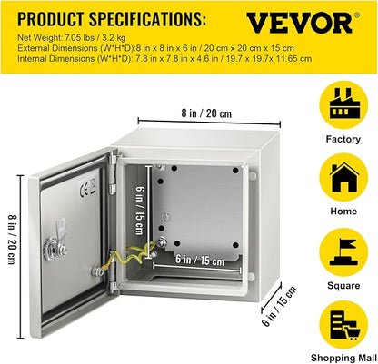 VEVOR NEMA Steel Enclosure, IP66 Waterproof & Dustproof, Outdoor/Indoor - Image 7