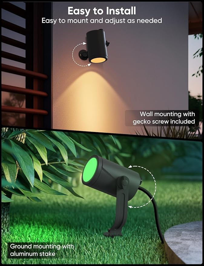 APPECK Smart Outdoor Spot Light 600lm, RGBCW+IC Color Changing Landscape Lights - Image 8