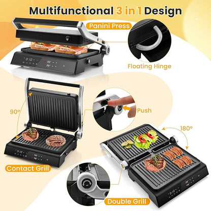 Panini Grill Press Sandwich Maker, 3 In 1 Sandwich Maker - Image 2