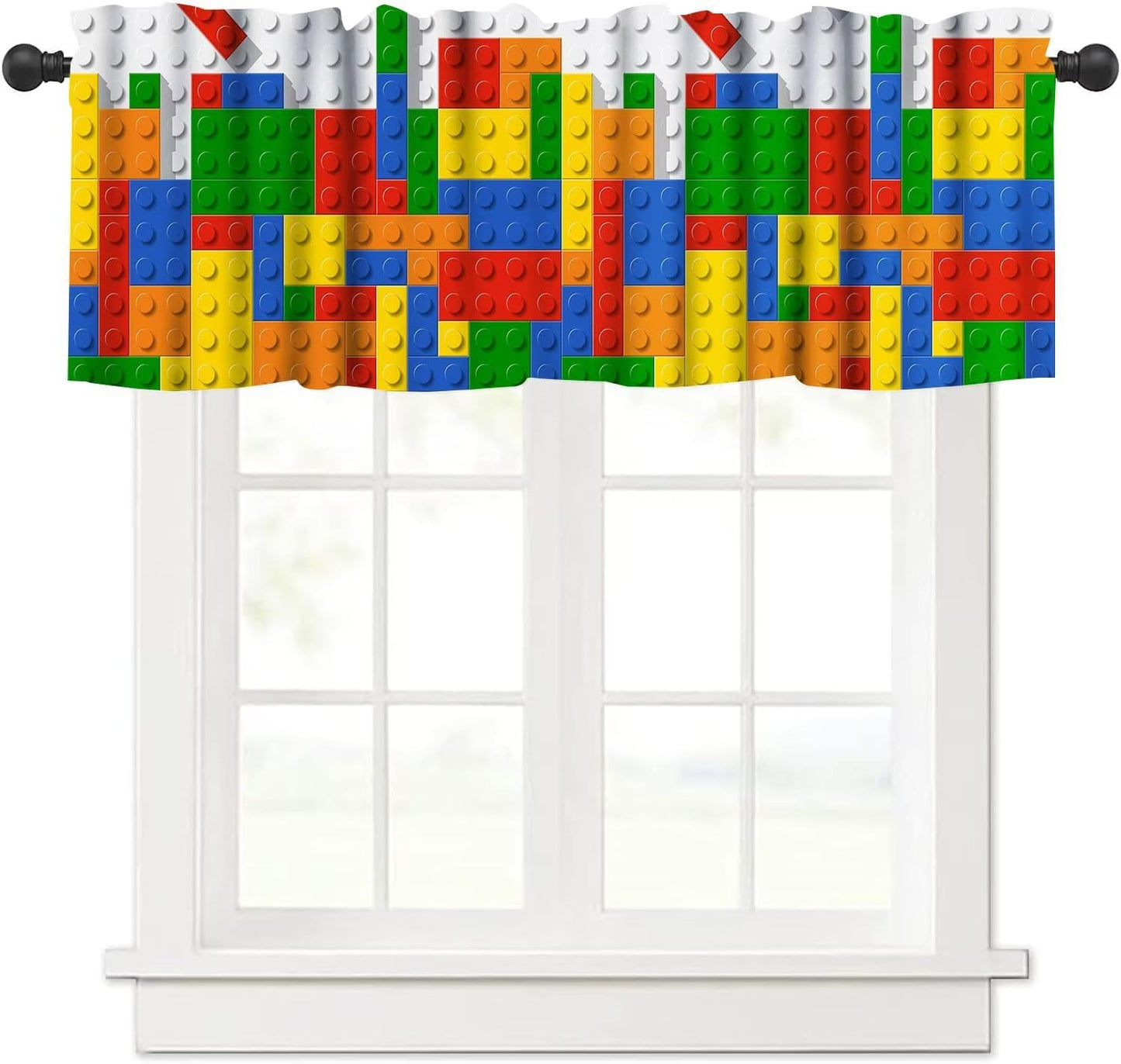 Kids Building Block Toy Valance Curtain Colorful Plastic Toy Brick Art Printed Valance for Boys Nursery Bedroom Decor W54xL18in Fabric 1 Panel