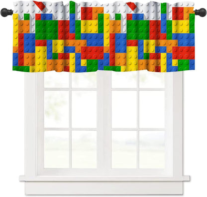 Kids Building Block Toy Valance Curtain Colorful Plastic Toy Brick Art Printed Valance for Boys Nursery Bedroom Decor W54xL18in Fabric 1 Panel