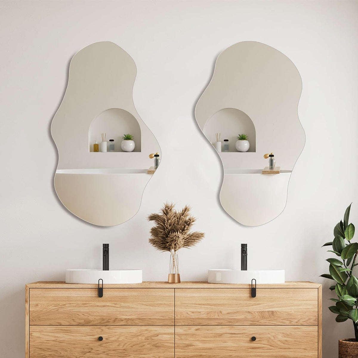 PERFNIQUE Irregular Wall Mirror Asymmetrical Mirror, 34''x20.5'' Decorative Modern Mirrors for Bathroom Bedroom Living Room Entryway, Cloud Frameless Mirror, Wall Mounted (34''x20.5'', Cloud)