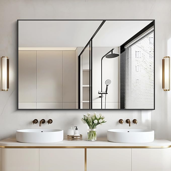Bathroom Black Mirror, 36x55in Black Rectangle Mirror - Image 2