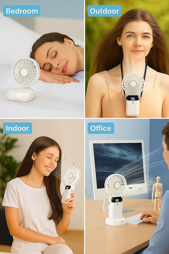 AMPMG LED Digital Display Rechargeable Fan – Portable Handheld & Desk Fan - Image 4