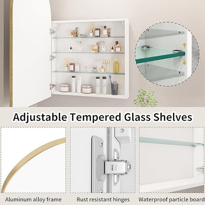 Gold Medicine Cabinet with Mirror, Bathroom Arched Medicine Cabinet Wall Mounted - Image 6