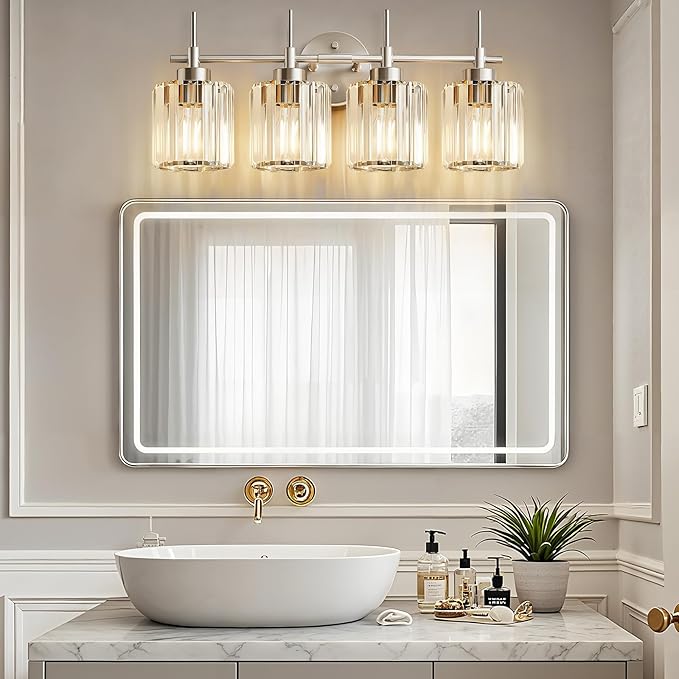 EJIAXIN Crystal Bathroom Vanity Lights, 4 Light Bath Mirror Light Brushed - Image 6