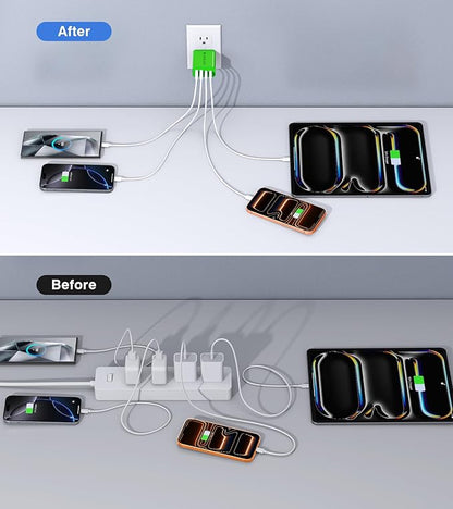 2 Pack USB C Charger, 40W Fast Charge Cube, 4-Port QC+PD Wall Plug, Galaxy S24 - Image 6