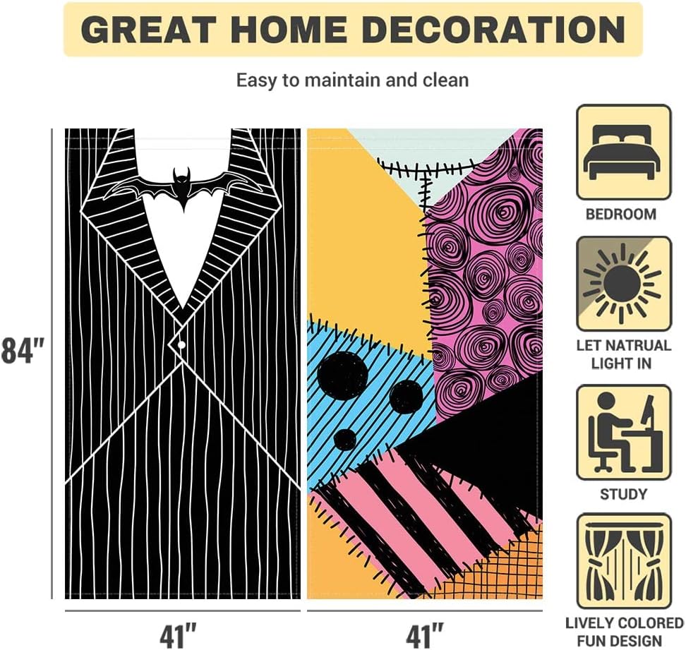 Allenjoy Halloween Nightmare Theme Window Curtain for Boy Girl Kids Baby Living Room Bedroom Nursery Toddler Home Office Party Decor Decorations Durable Fabric Machine Washable 82 in x 84 in