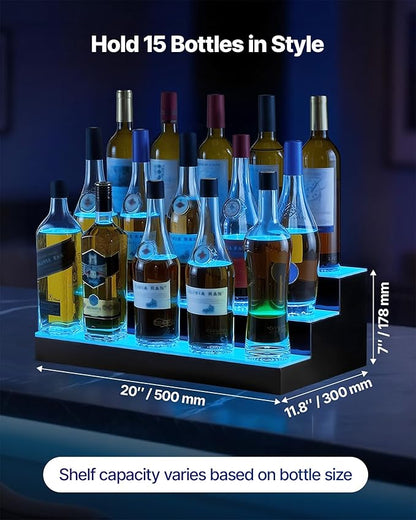 VEVOR LED Lighted Liquor Bottle Display, 3 Tiers 20 Inches Whiskey Rack - Image 3