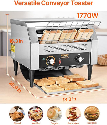 VEVOR 1770W Commercial Conveyor Toaster, 450 Slices per Hour, Heavy Duty - Image 2