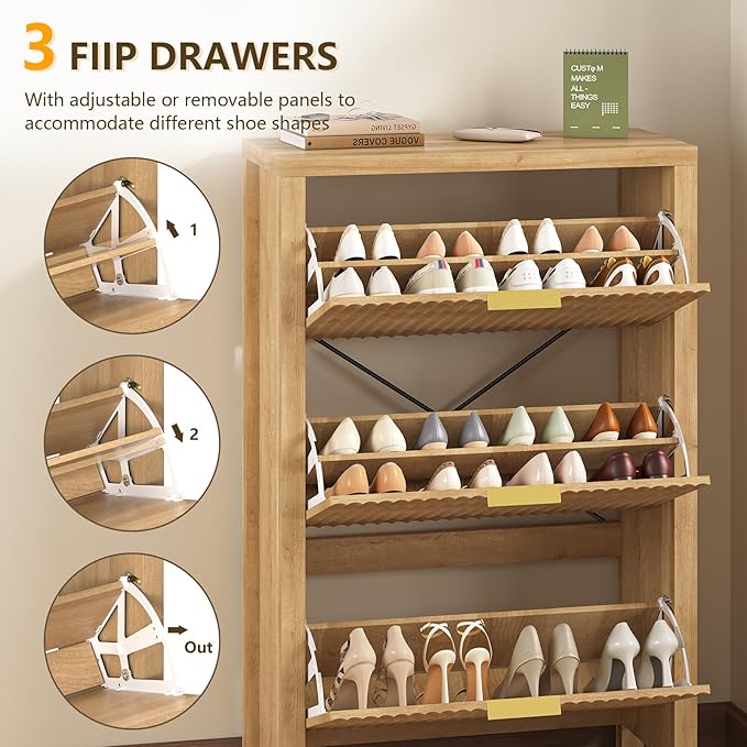 Shoe Cabinet Storage for Entryway, Fluted Shoe Cabinet - Image 4