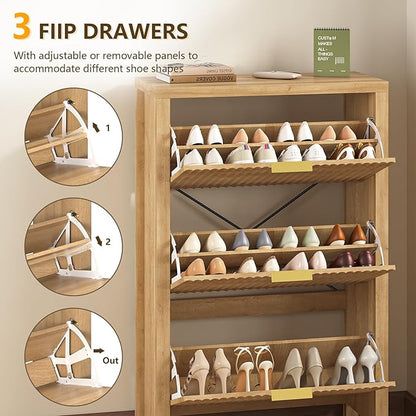 Shoe Cabinet Storage for Entryway, Fluted Shoe Cabinet - Image 4