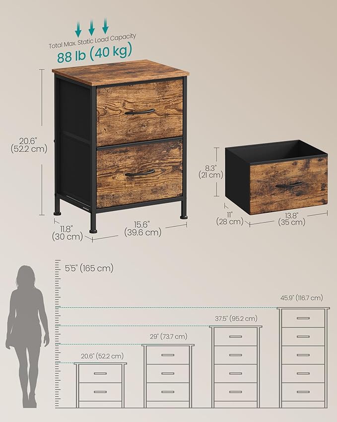 SONGMICS Dresser for Bedroom, Chest of Drawers, Nightstand, 2 Non-Woven Fabric - Image 2